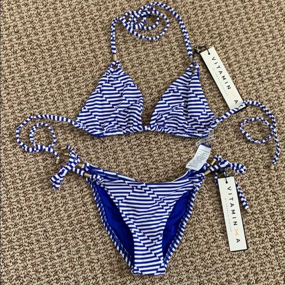 Vitamin A Bikini XS/L Blue & White NWT